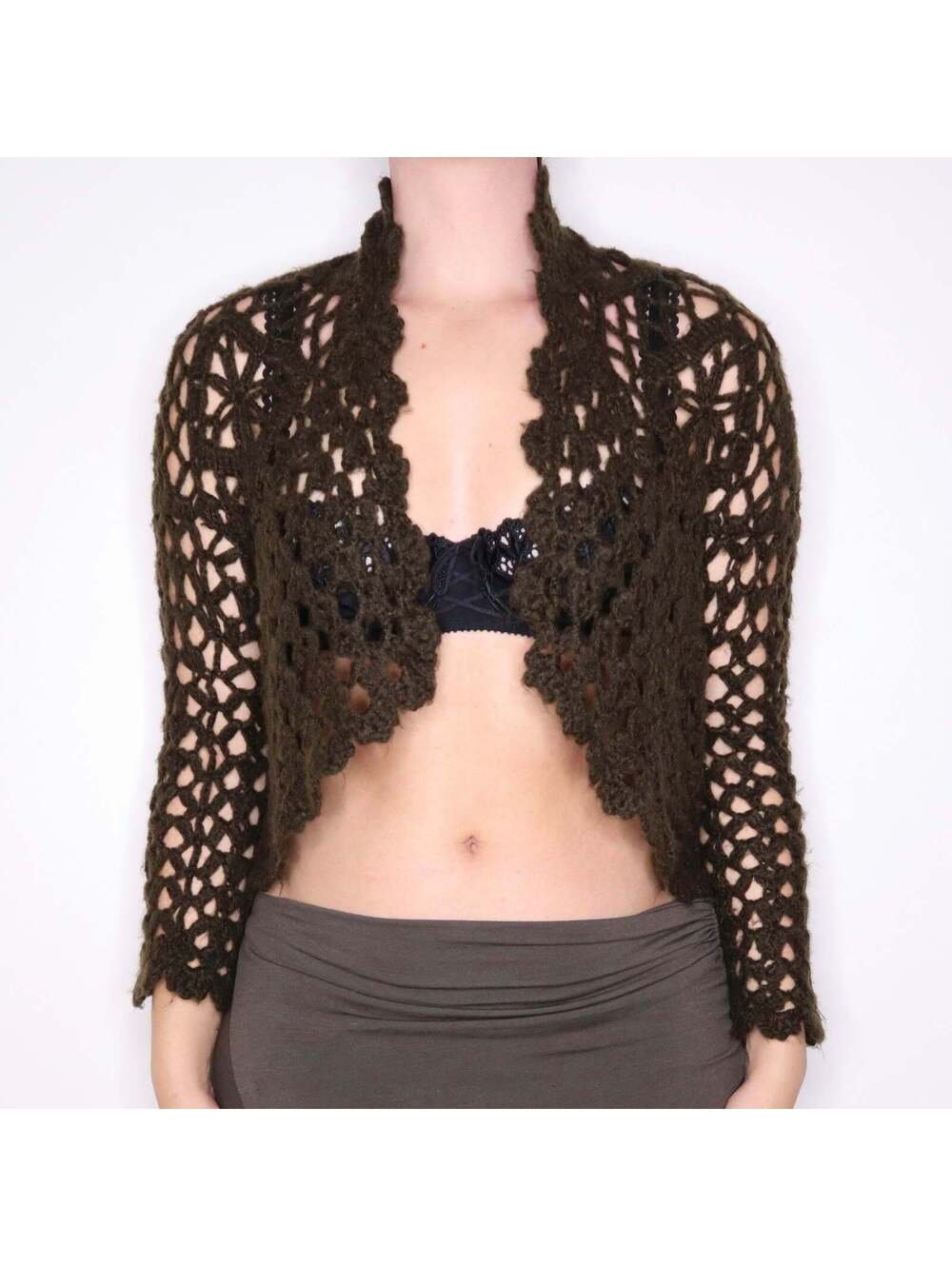 Y2K Brown Open Crocheted Cardigan (M/L)